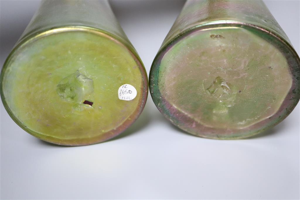 A pair of Rindskopf Pepita glass hyacinth vases, 34cm